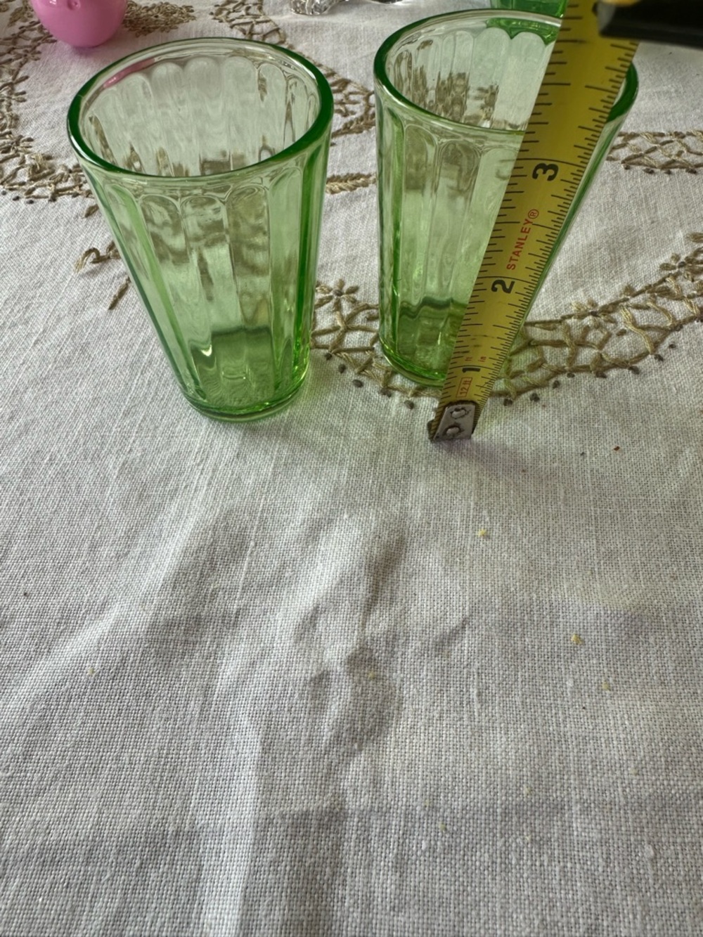Set of 2 Green Vintage Ribbed Glass mini Tumblers